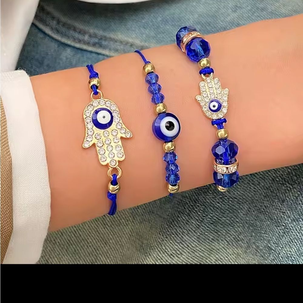 3pc bracelets women's blue evil‎ eye hand new e81